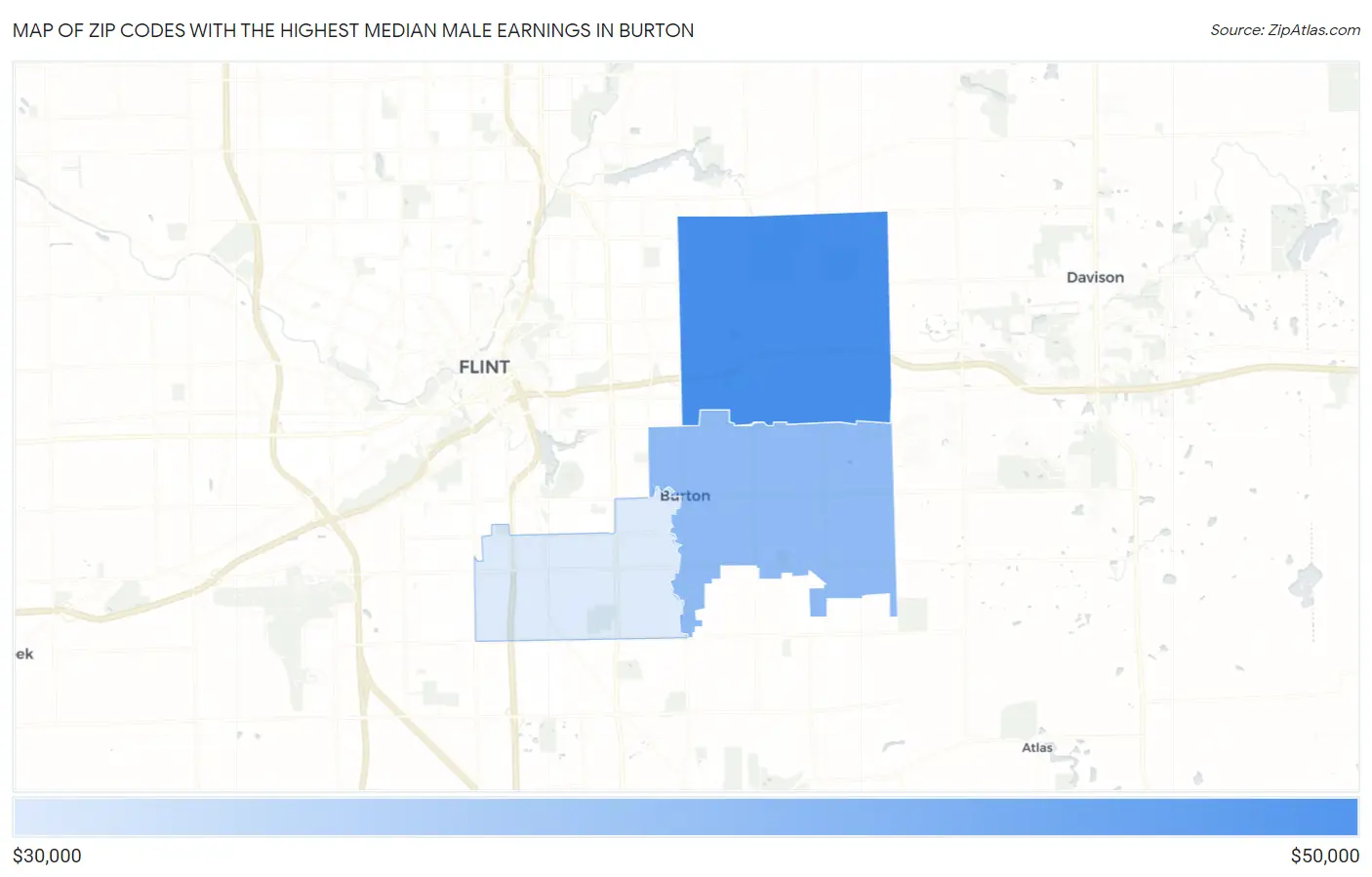 Zip Codes with the Highest Median Male Earnings in Burton Map