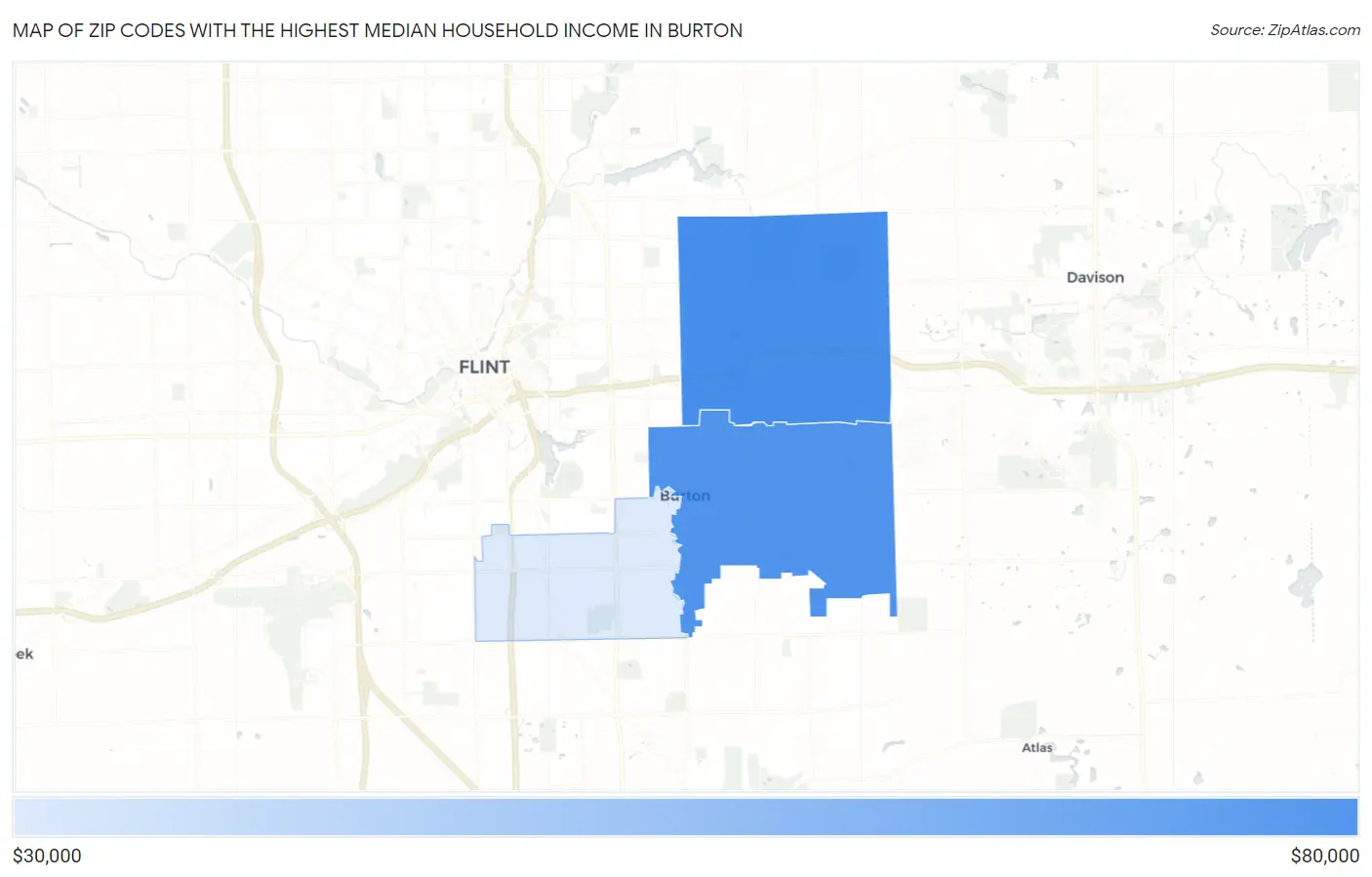 Zip Codes with the Highest Median Household Income in Burton Map