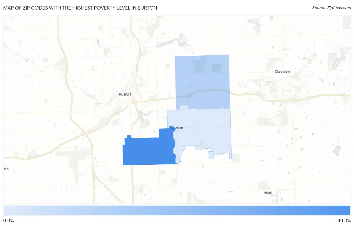 Zip Codes with the Highest Poverty Level in Burton Map