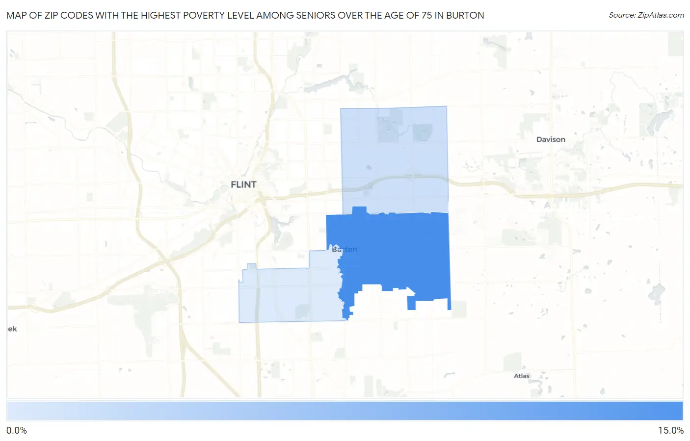 Zip Codes with the Highest Poverty Level Among Seniors Over the Age of 75 in Burton Map
