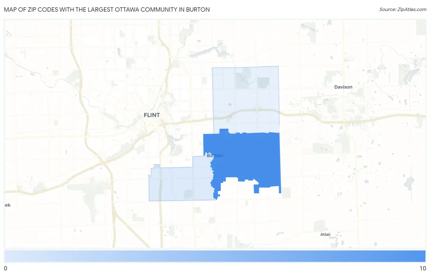 Zip Codes with the Largest Ottawa Community in Burton Map