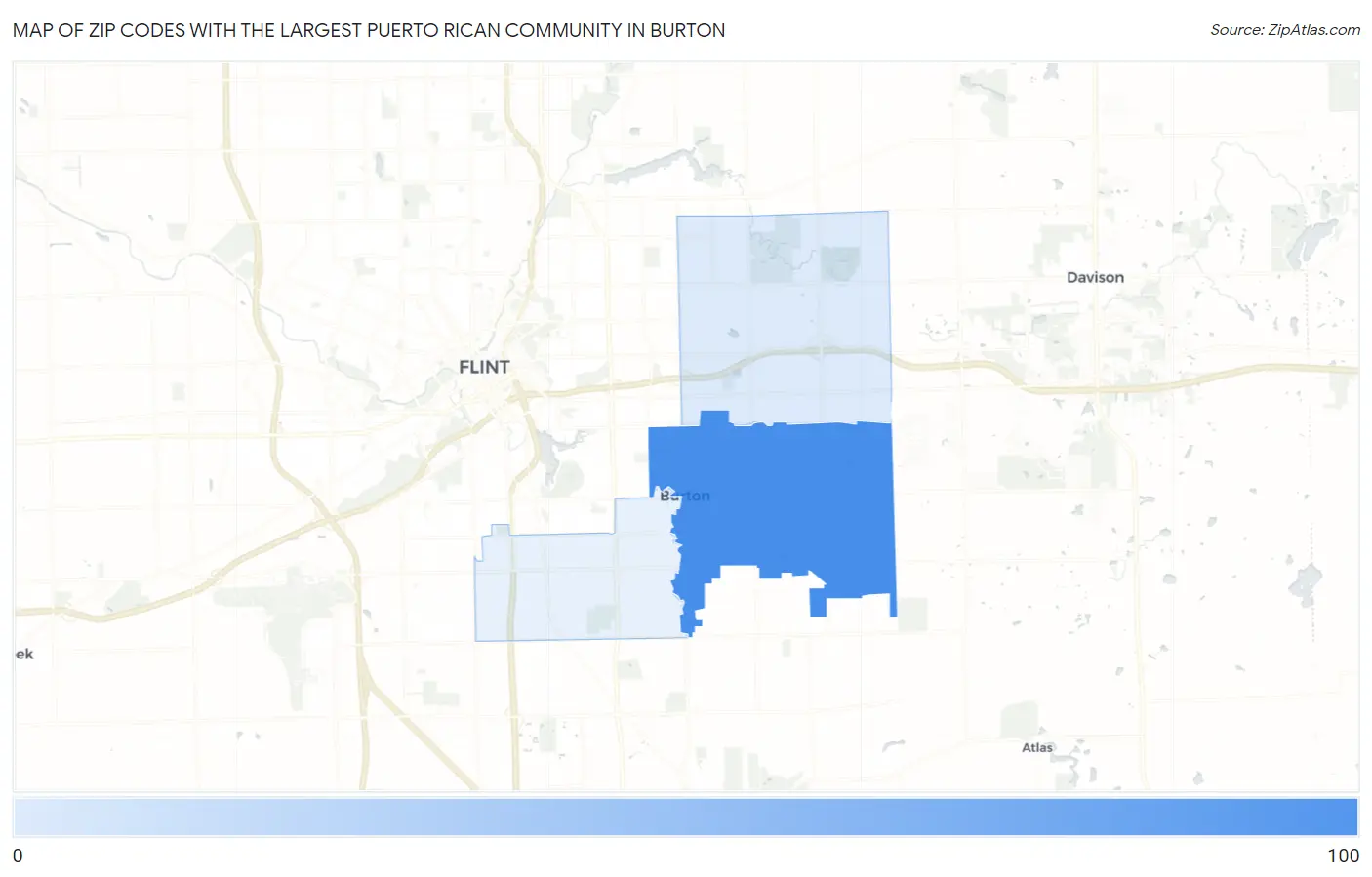 Zip Codes with the Largest Puerto Rican Community in Burton Map