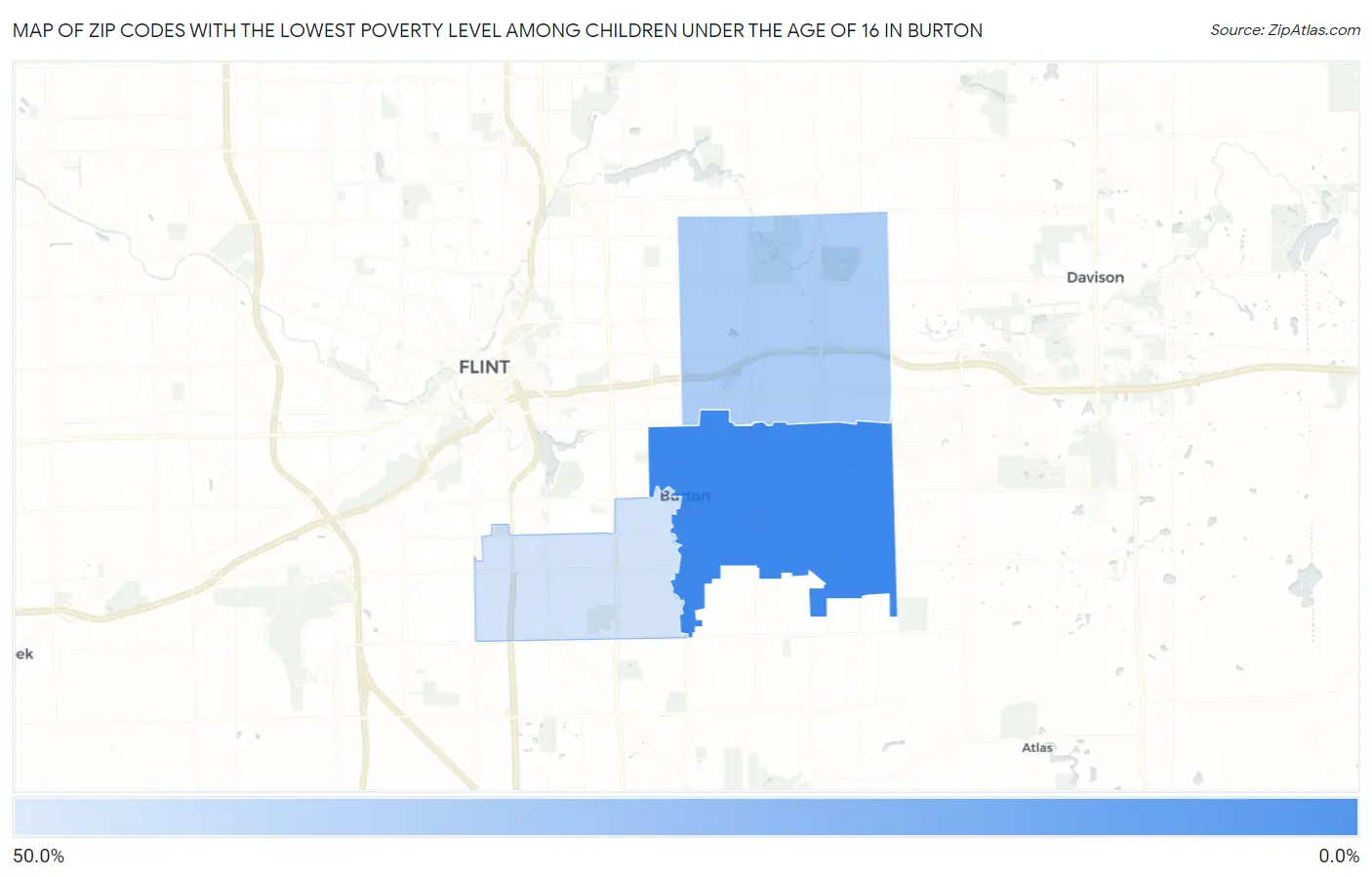Zip Codes with the Lowest Poverty Level Among Children Under the Age of 16 in Burton Map