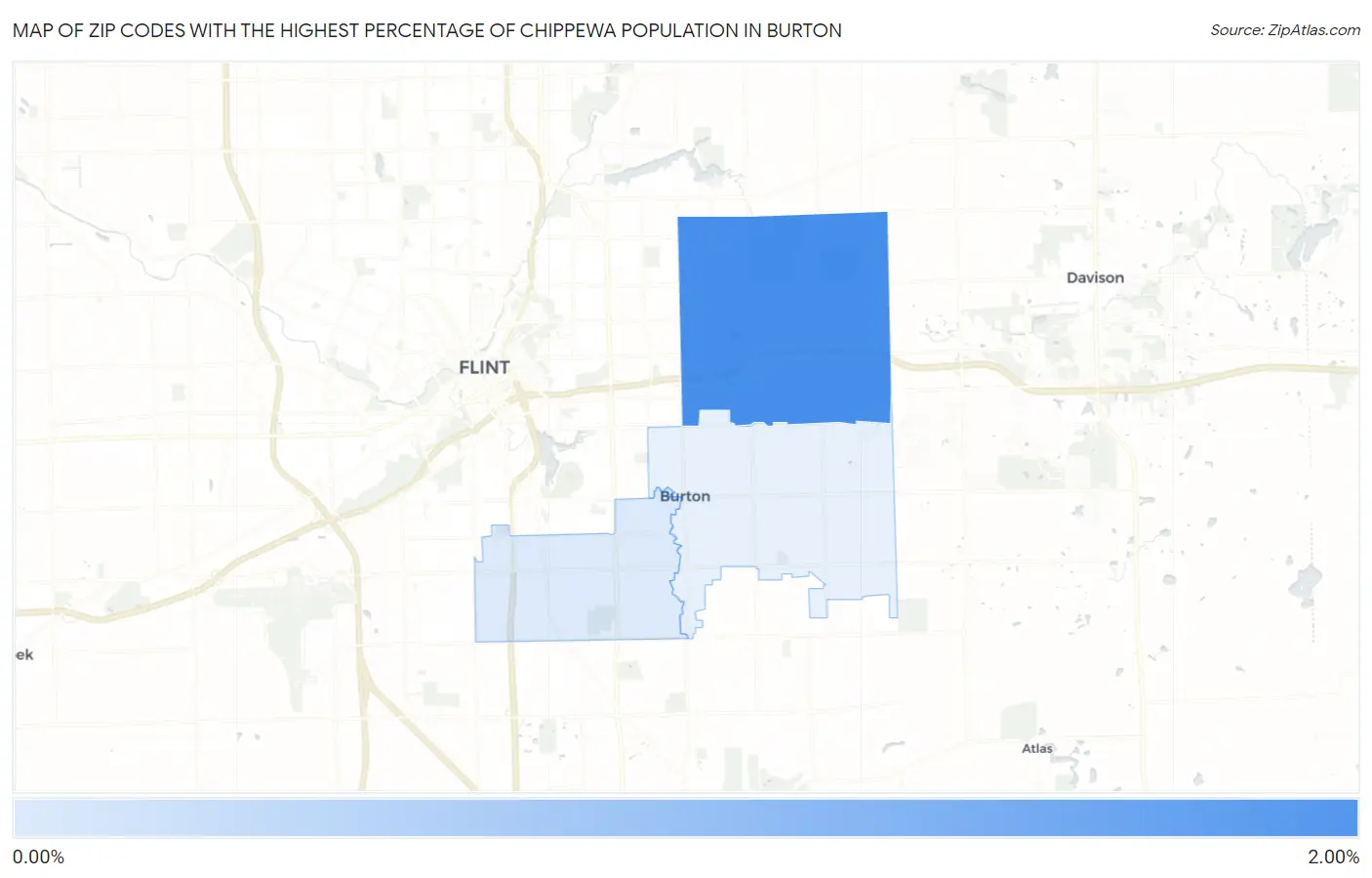 Zip Codes with the Highest Percentage of Chippewa Population in Burton Map