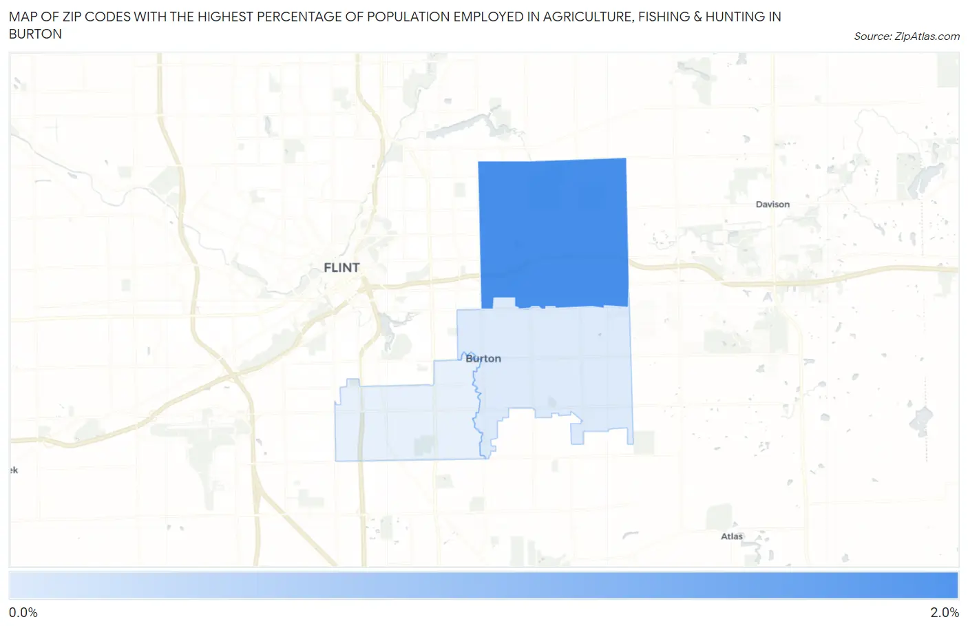 Zip Codes with the Highest Percentage of Population Employed in Agriculture, Fishing & Hunting in Burton Map
