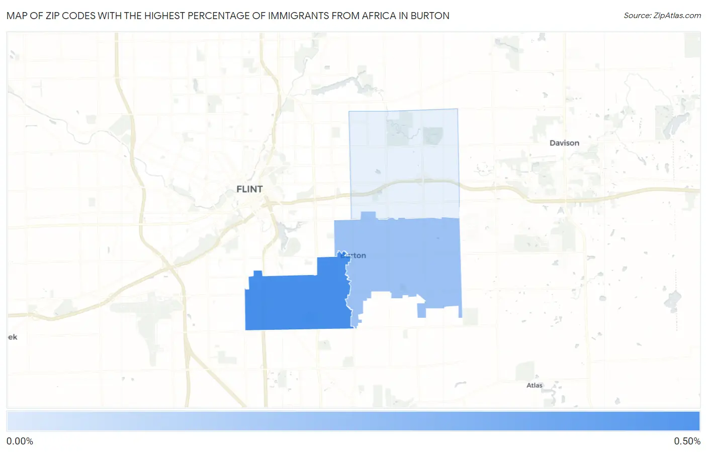 Zip Codes with the Highest Percentage of Immigrants from Africa in Burton Map