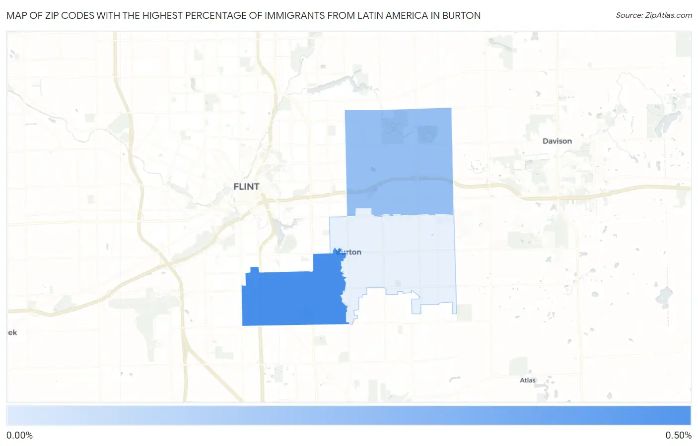 Zip Codes with the Highest Percentage of Immigrants from Latin America in Burton Map