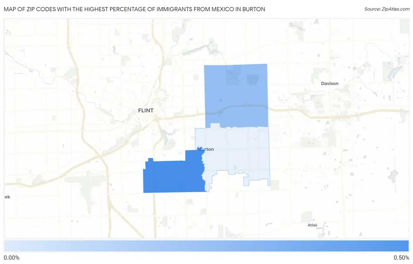 Zip Codes with the Highest Percentage of Immigrants from Mexico in Burton Map