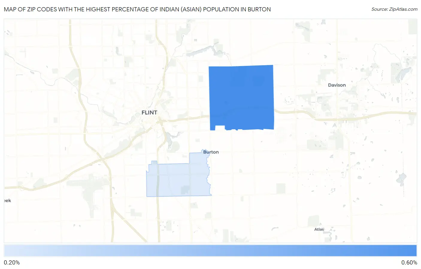 Zip Codes with the Highest Percentage of Indian (Asian) Population in Burton Map