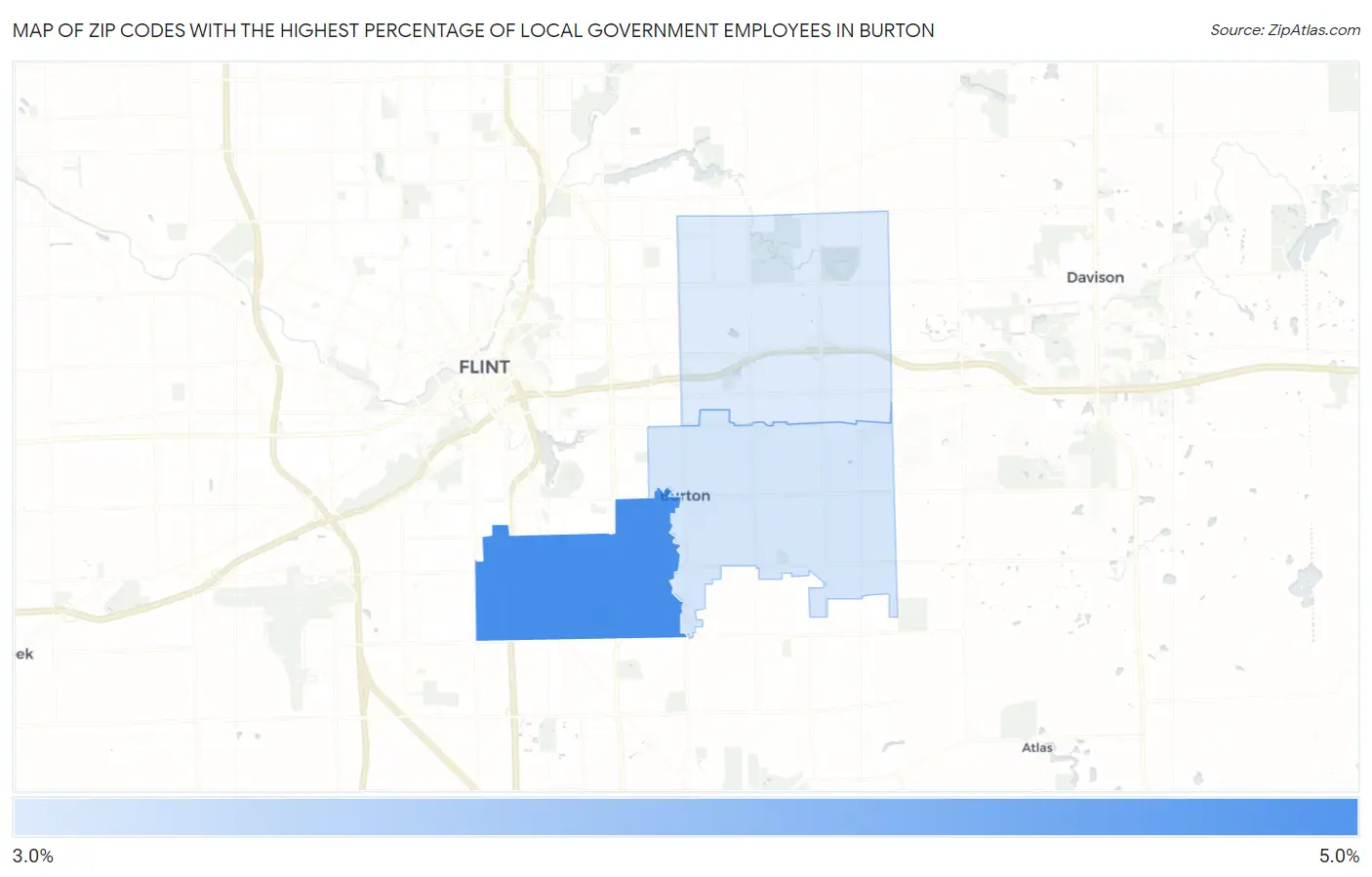 Zip Codes with the Highest Percentage of Local Government Employees in Burton Map