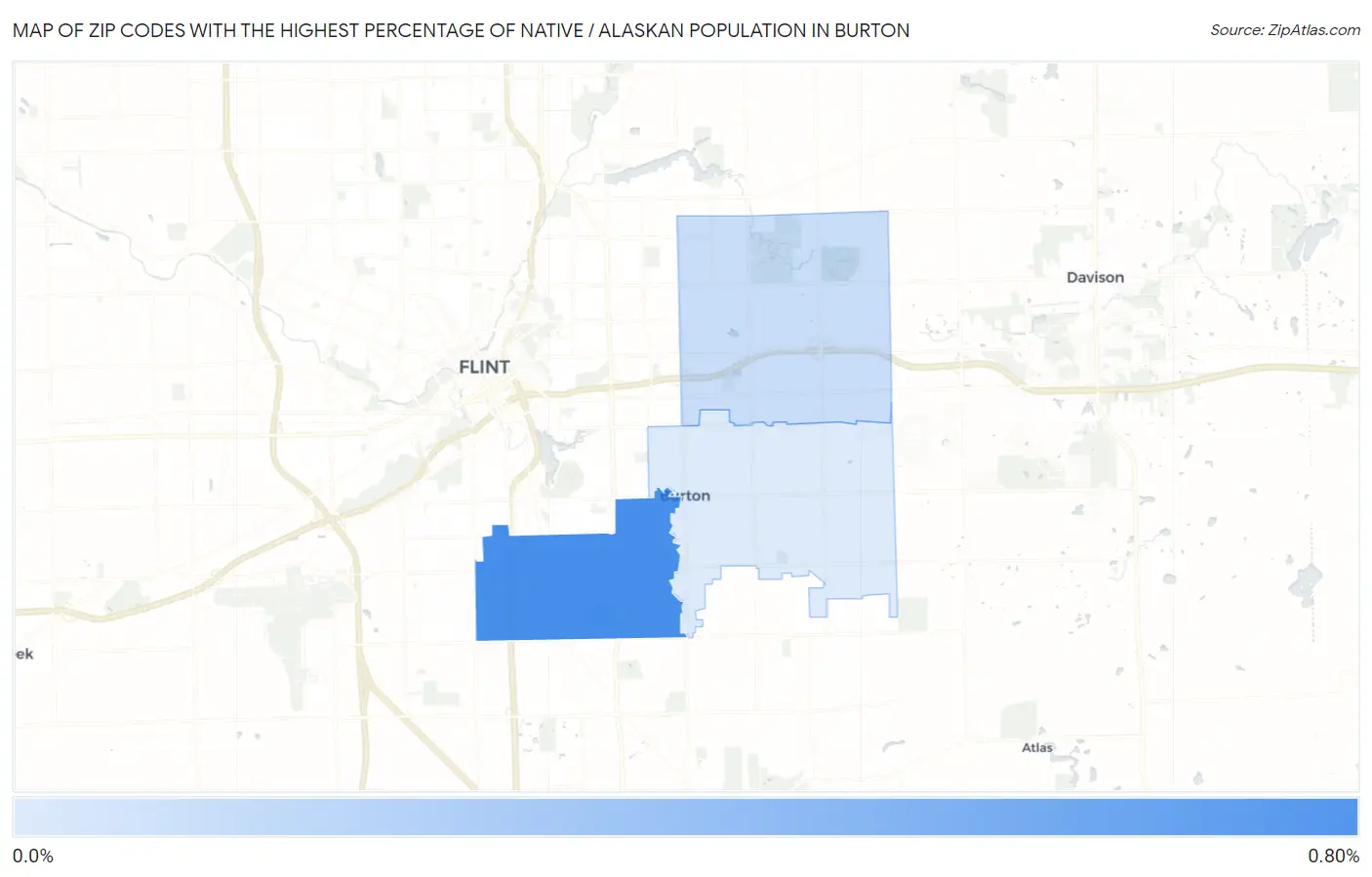 Zip Codes with the Highest Percentage of Native / Alaskan Population in Burton Map