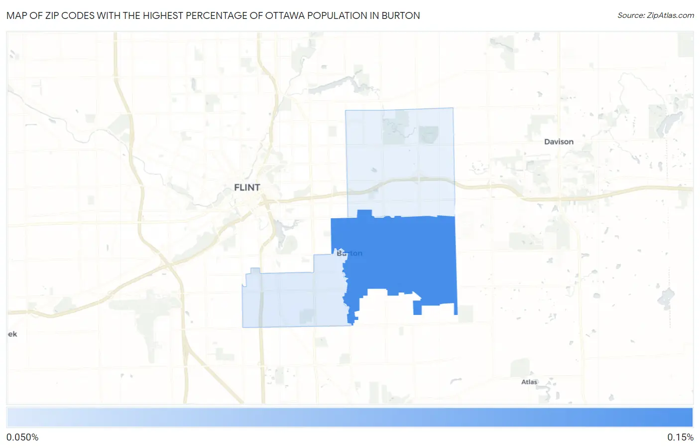 Zip Codes with the Highest Percentage of Ottawa Population in Burton Map