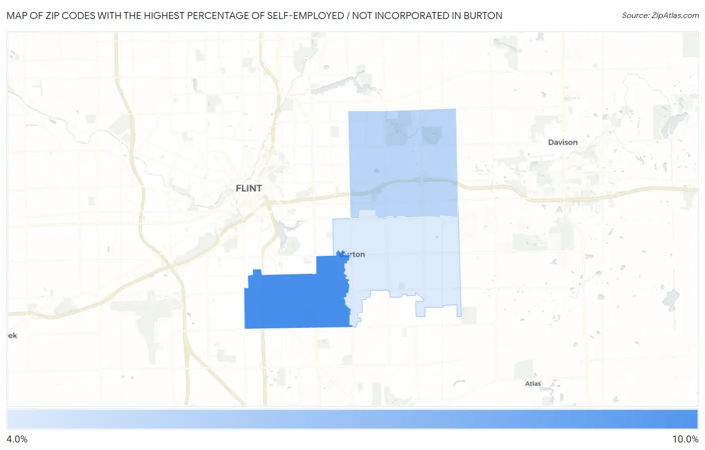 Zip Codes with the Highest Percentage of Self-Employed / Not Incorporated in Burton Map