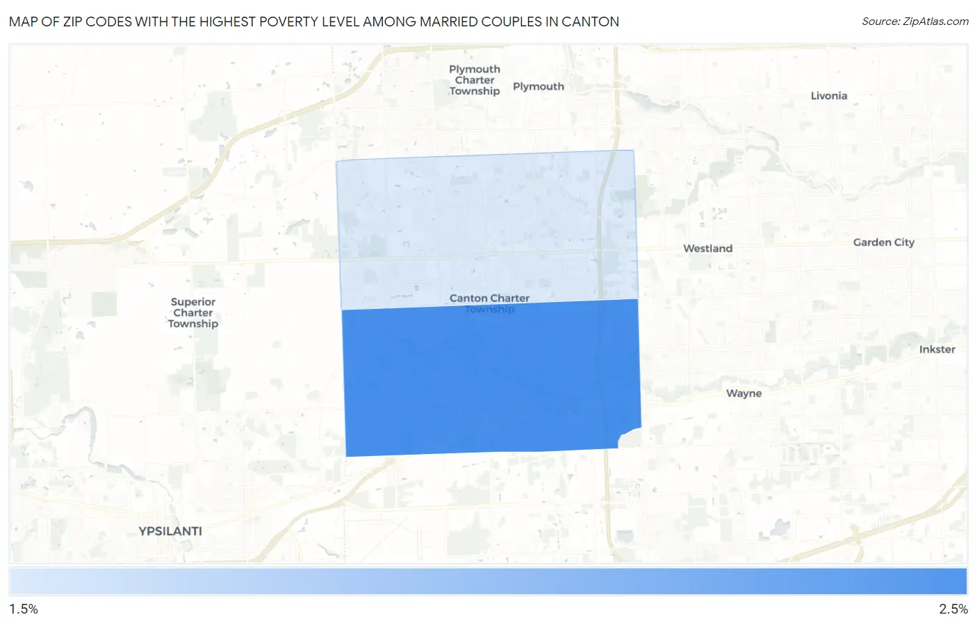 Zip Codes with the Highest Poverty Level Among Married Couples in Canton Map
