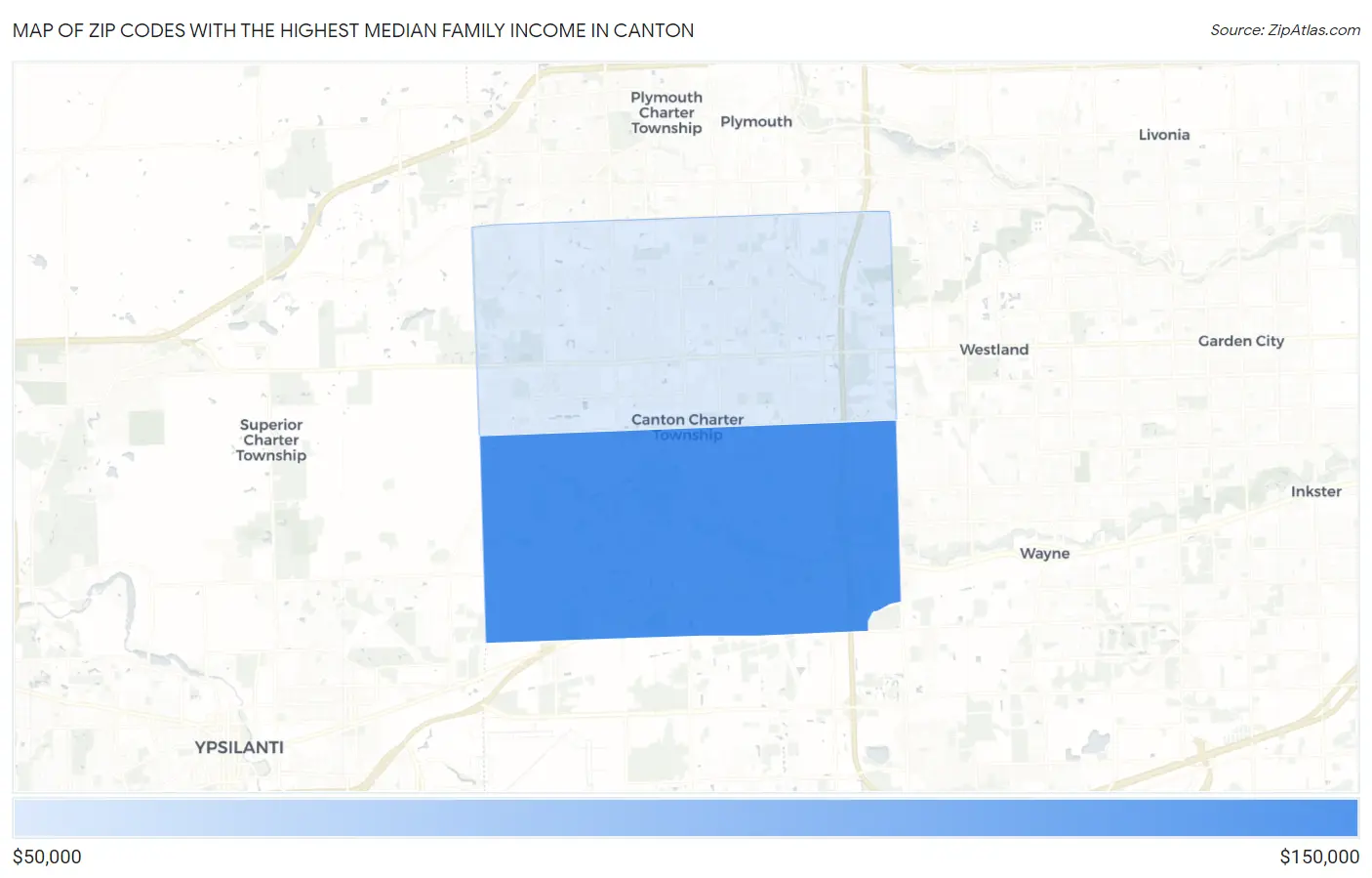 Zip Codes with the Highest Median Family Income in Canton Map