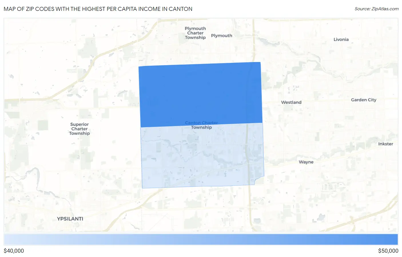 Zip Codes with the Highest Per Capita Income in Canton Map
