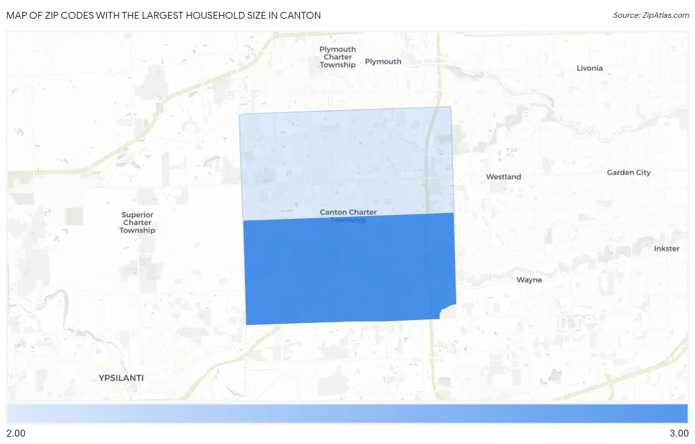 Zip Codes with the Largest Household Size in Canton Map
