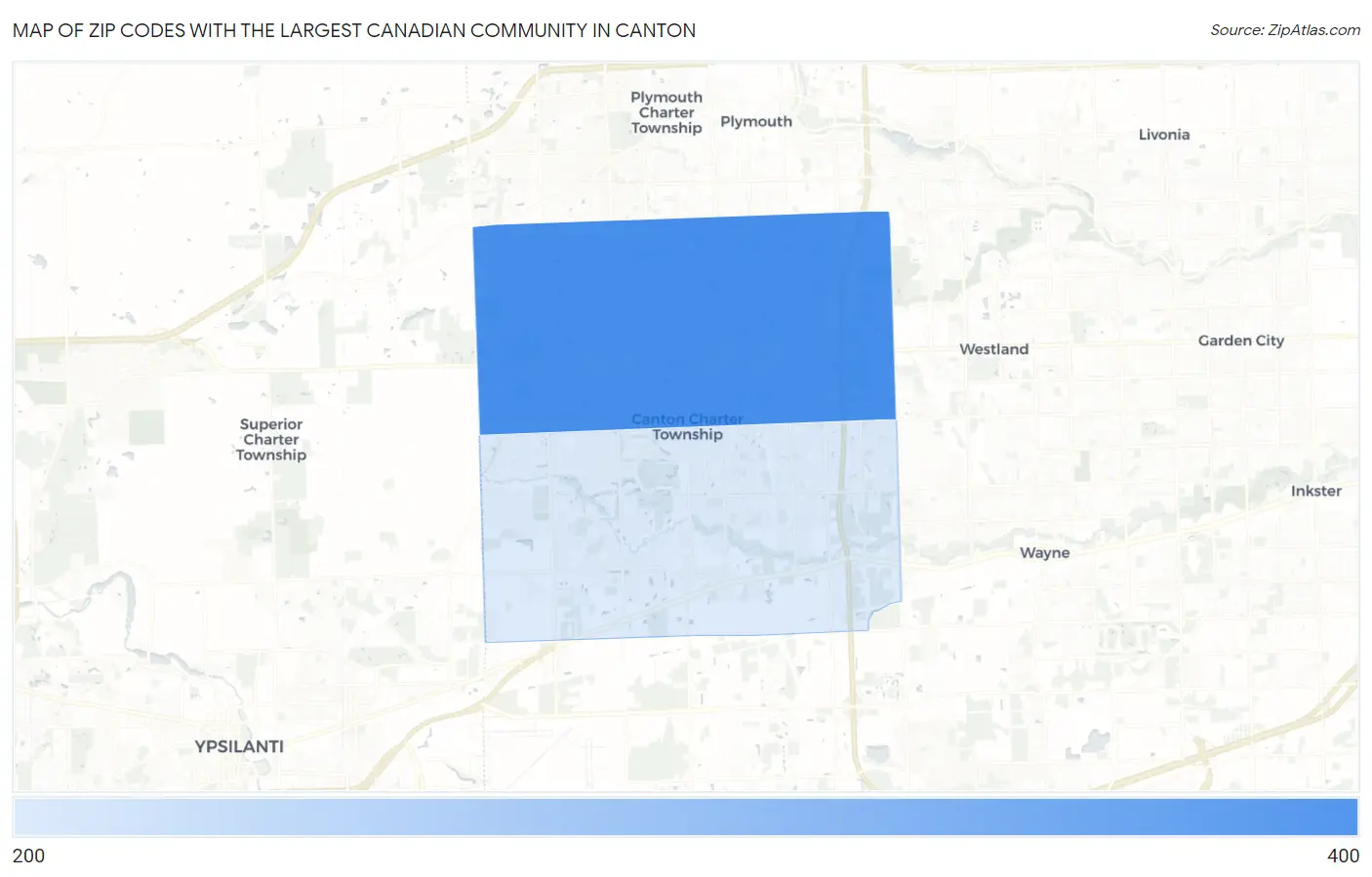 Zip Codes with the Largest Canadian Community in Canton Map
