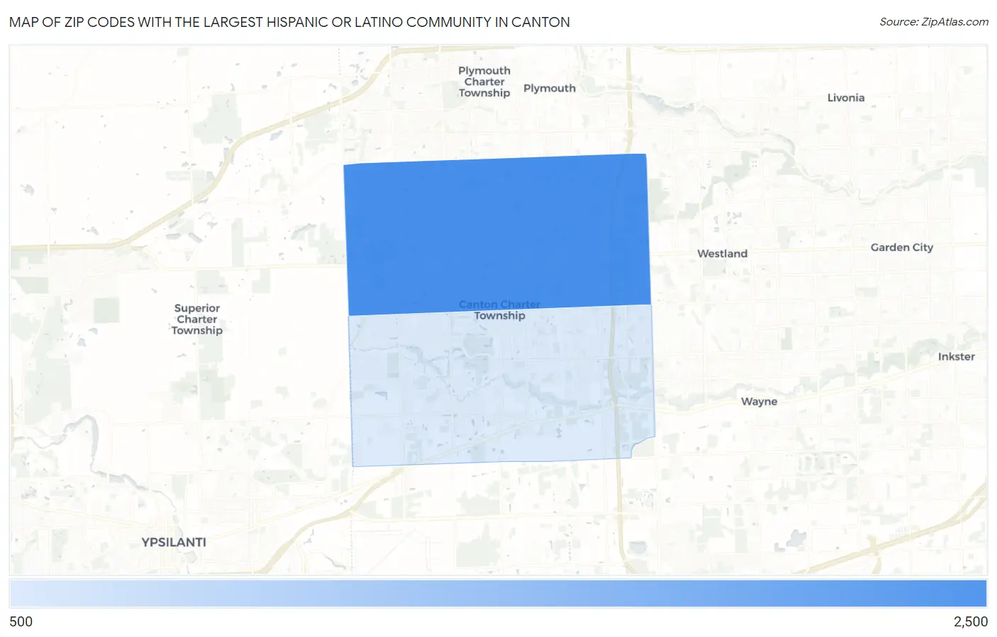 Zip Codes with the Largest Hispanic or Latino Community in Canton Map