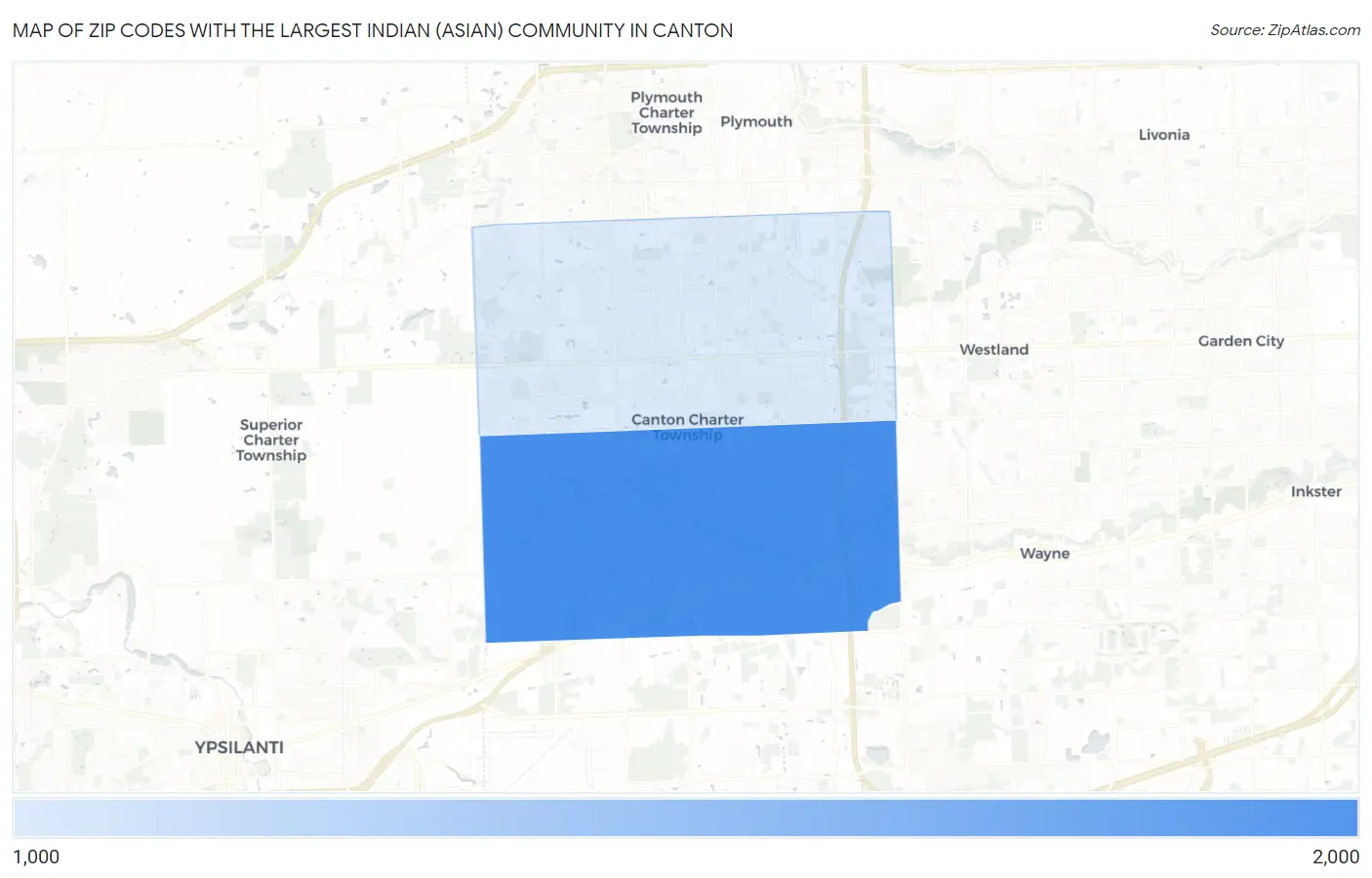 Zip Codes with the Largest Indian (Asian) Community in Canton Map
