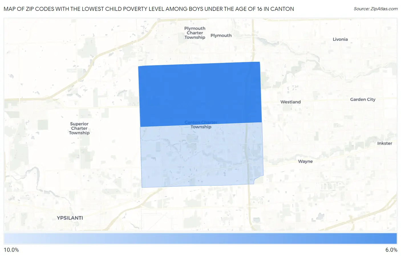 Zip Codes with the Lowest Child Poverty Level Among Boys Under the Age of 16 in Canton Map