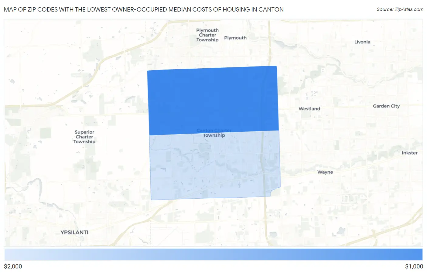 Zip Codes with the Lowest Owner-Occupied Median Costs of Housing in Canton Map