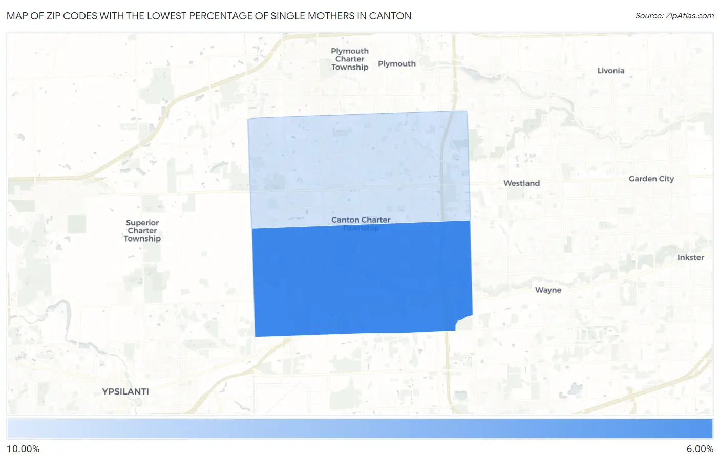 Zip Codes with the Lowest Percentage of Single Mothers in Canton Map