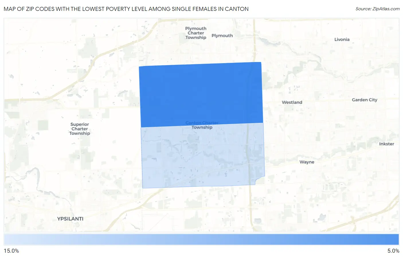 Zip Codes with the Lowest Poverty Level Among Single Females in Canton Map