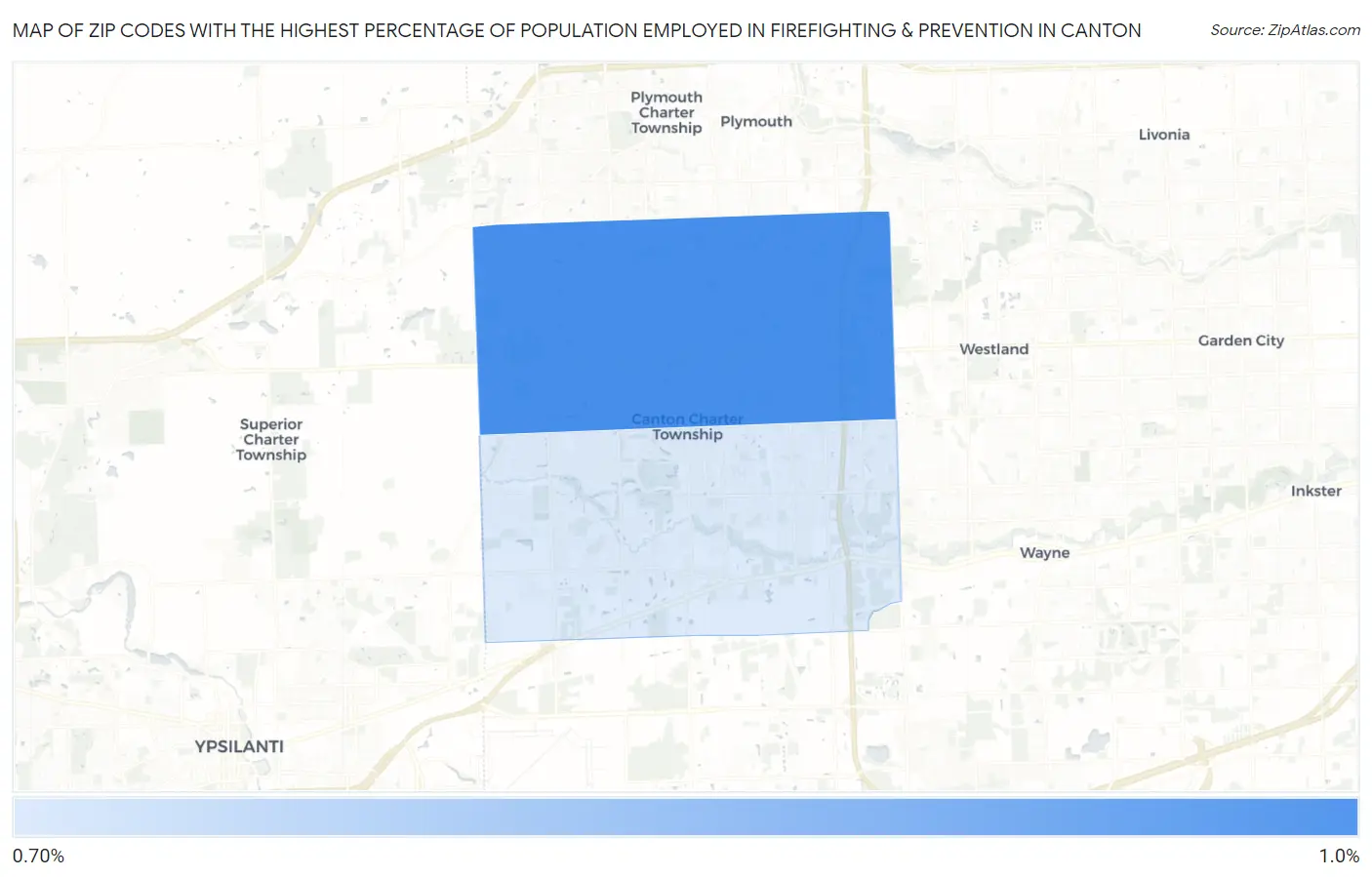 Zip Codes with the Highest Percentage of Population Employed in Firefighting & Prevention in Canton Map
