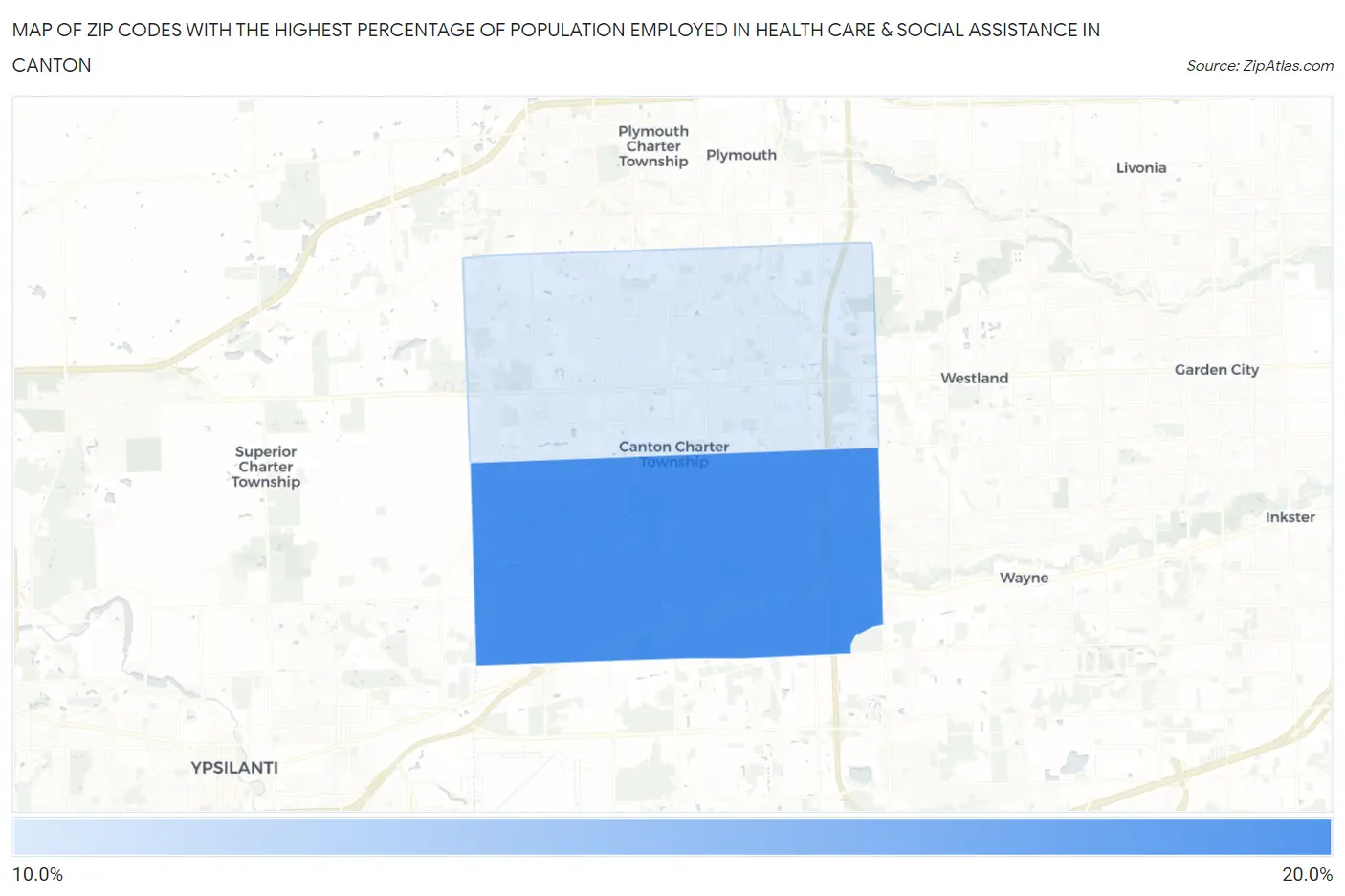 Zip Codes with the Highest Percentage of Population Employed in Health Care & Social Assistance in Canton Map