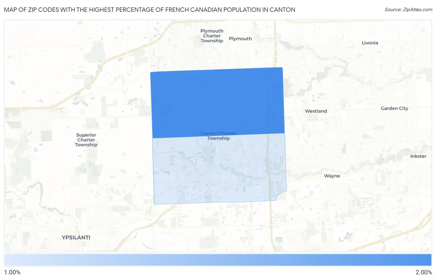 Zip Codes with the Highest Percentage of French Canadian Population in Canton Map