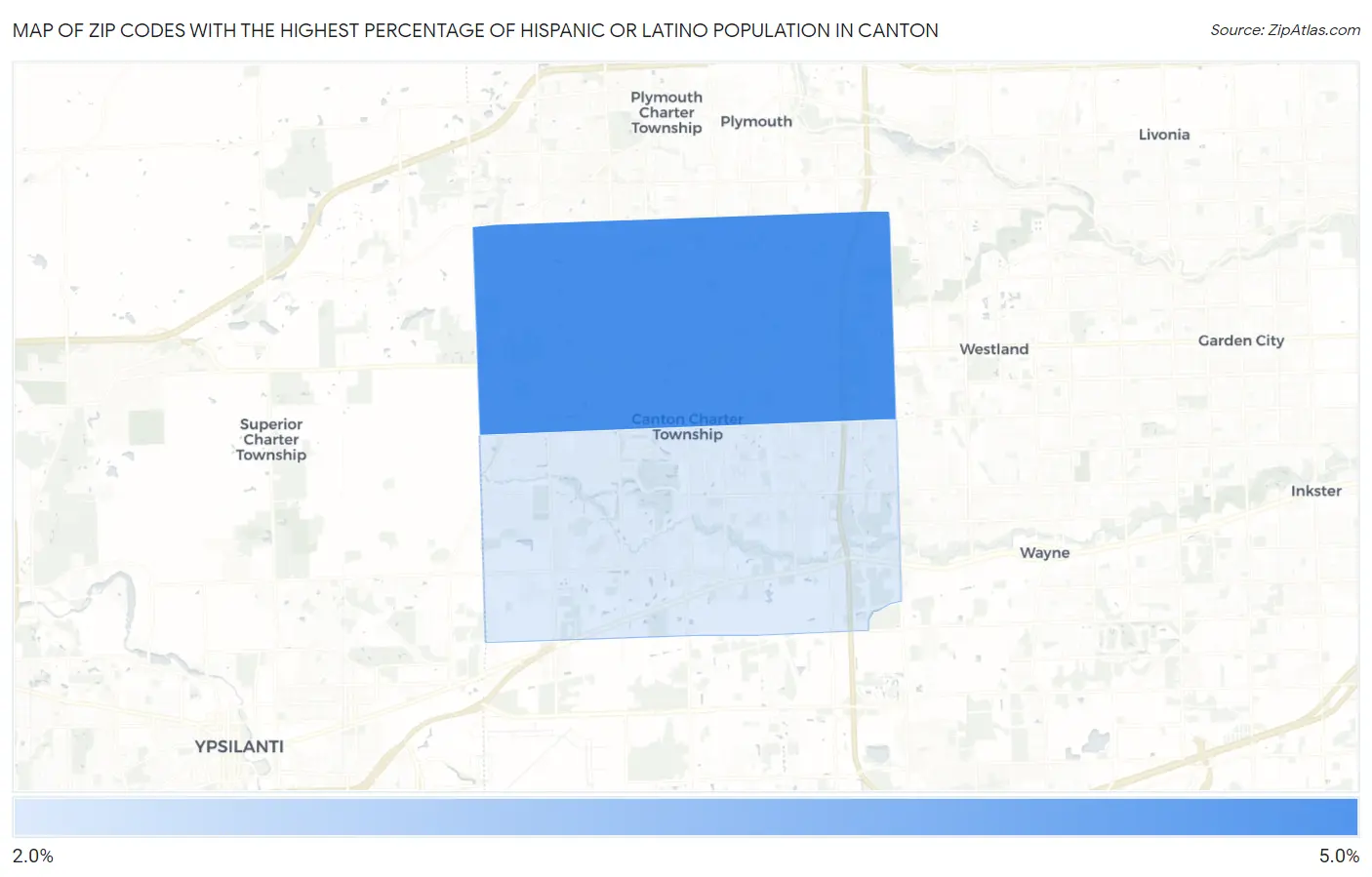Zip Codes with the Highest Percentage of Hispanic or Latino Population in Canton Map