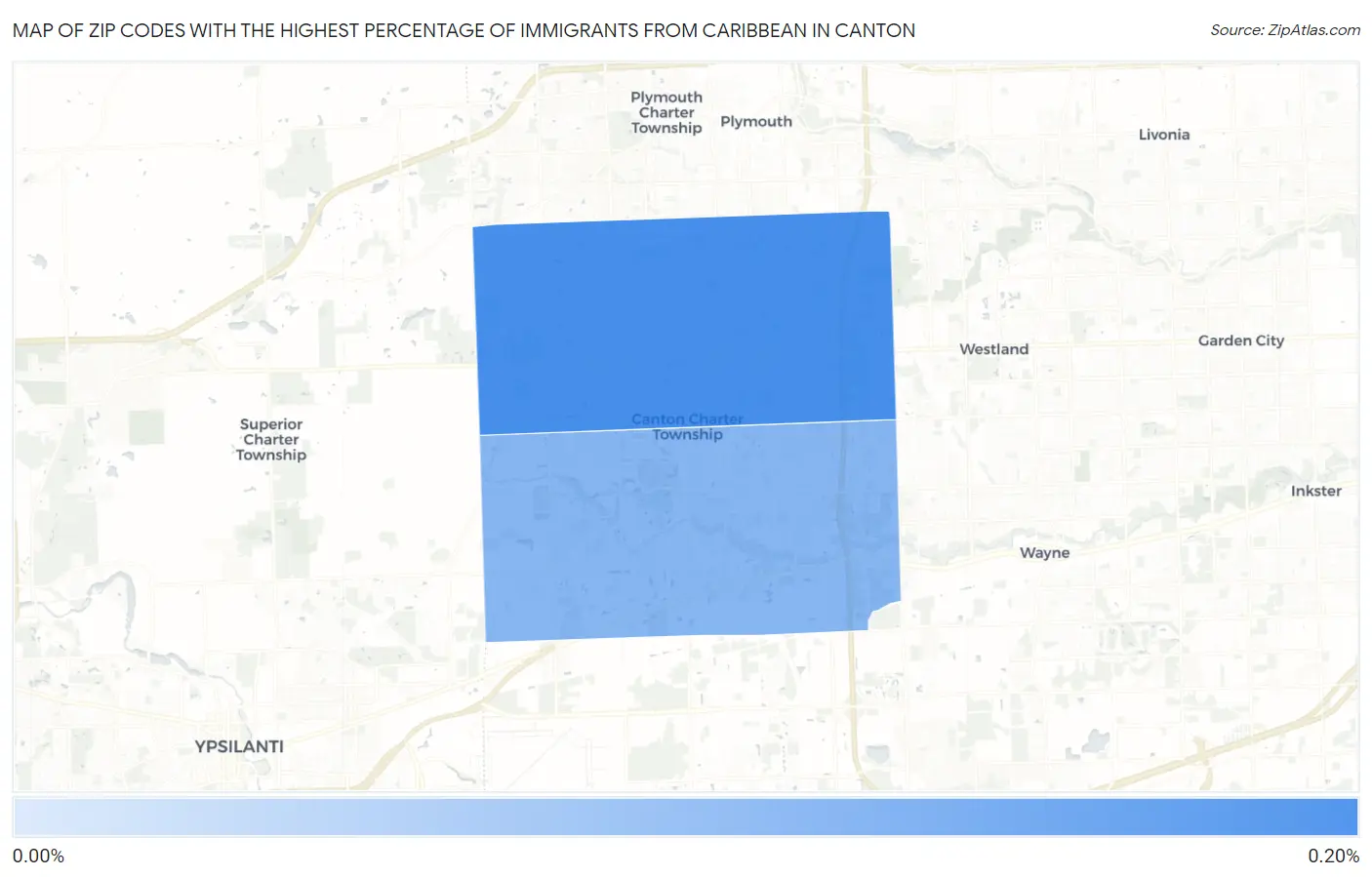 Zip Codes with the Highest Percentage of Immigrants from Caribbean in Canton Map