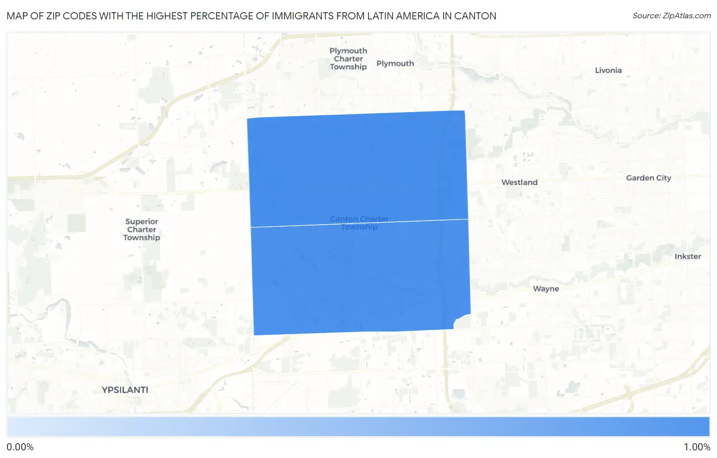 Zip Codes with the Highest Percentage of Immigrants from Latin America in Canton Map