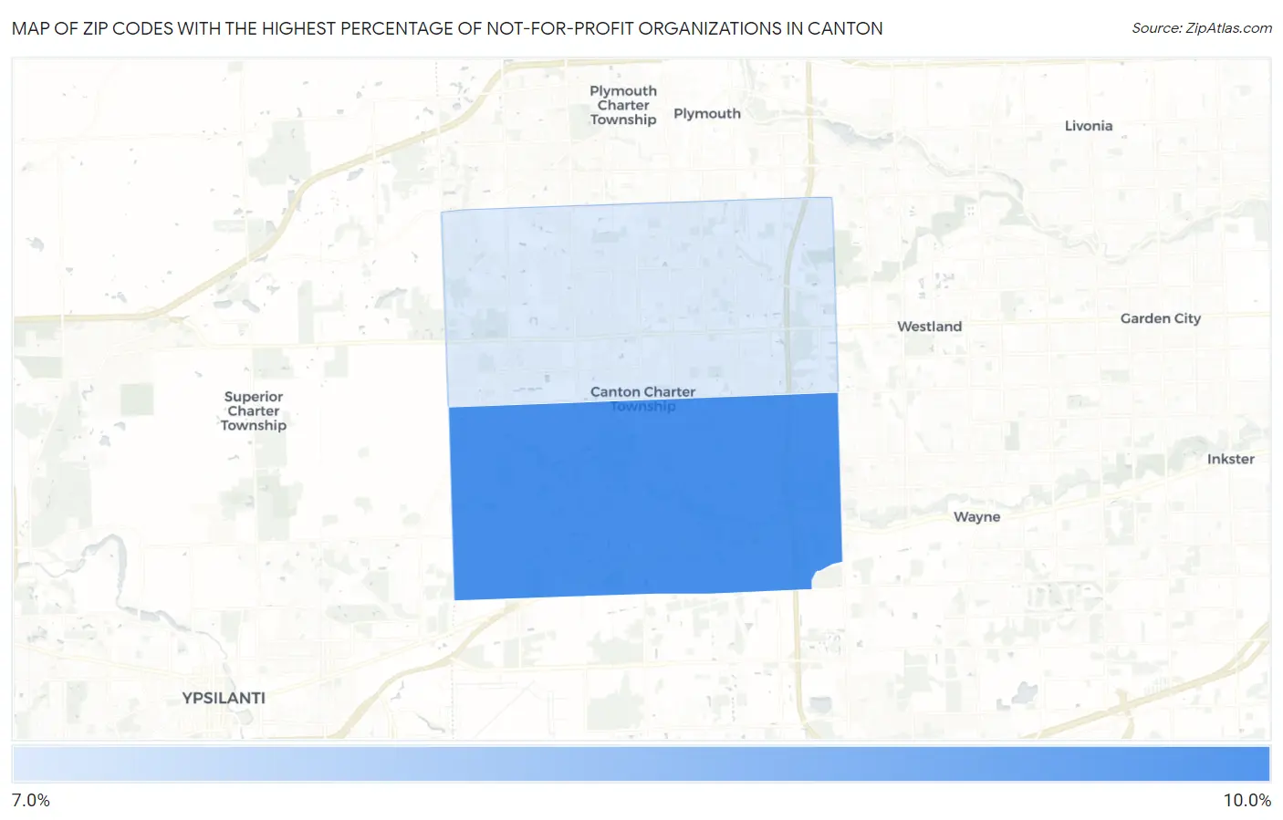Zip Codes with the Highest Percentage of Not-for-profit Organizations in Canton Map