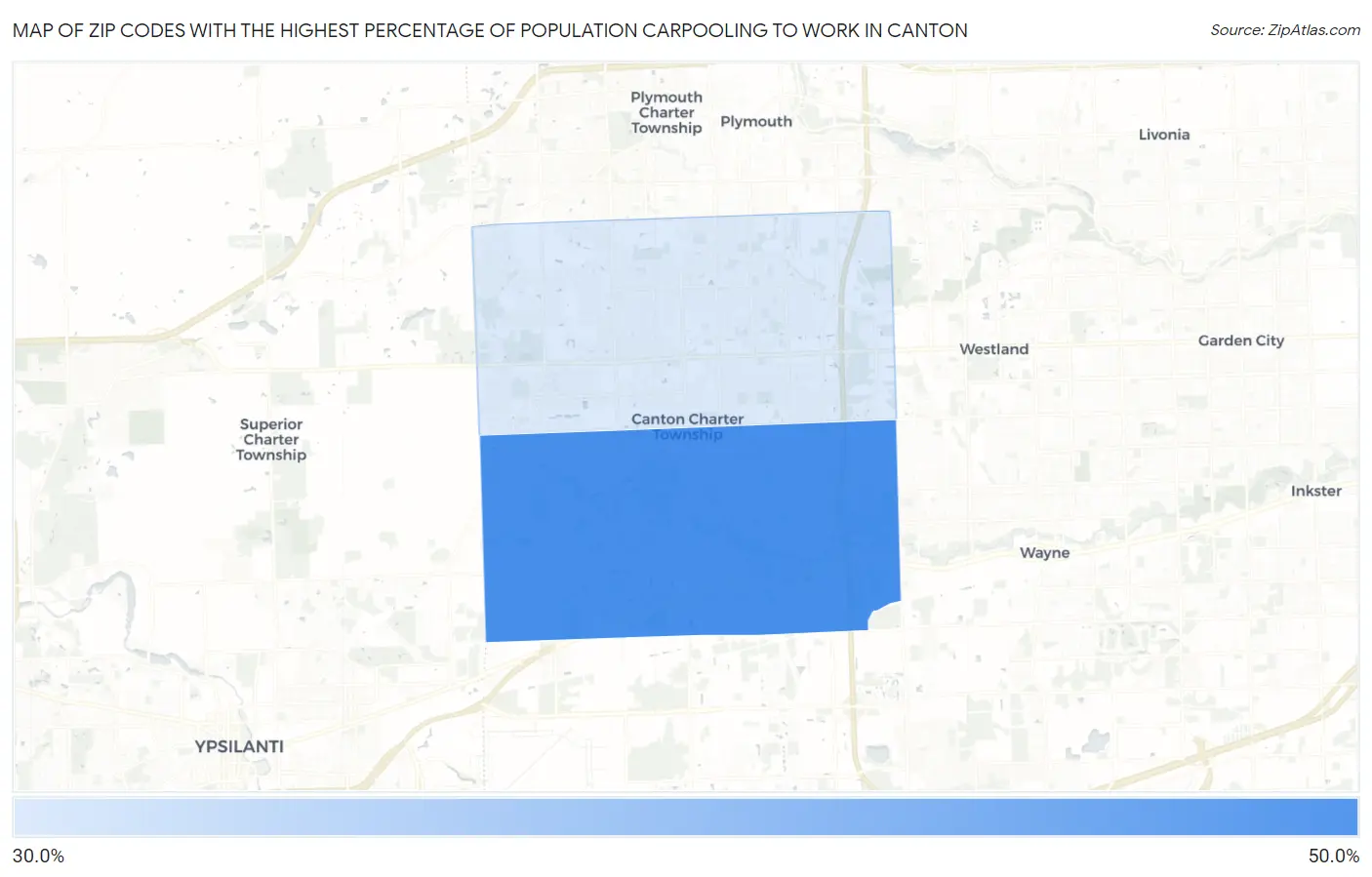 Zip Codes with the Highest Percentage of Population Carpooling to Work in Canton Map