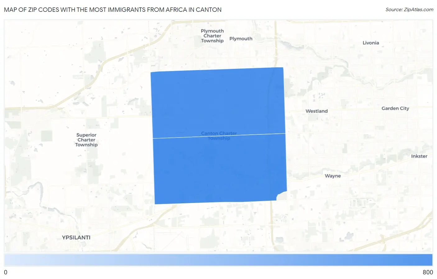 Zip Codes with the Most Immigrants from Africa in Canton Map