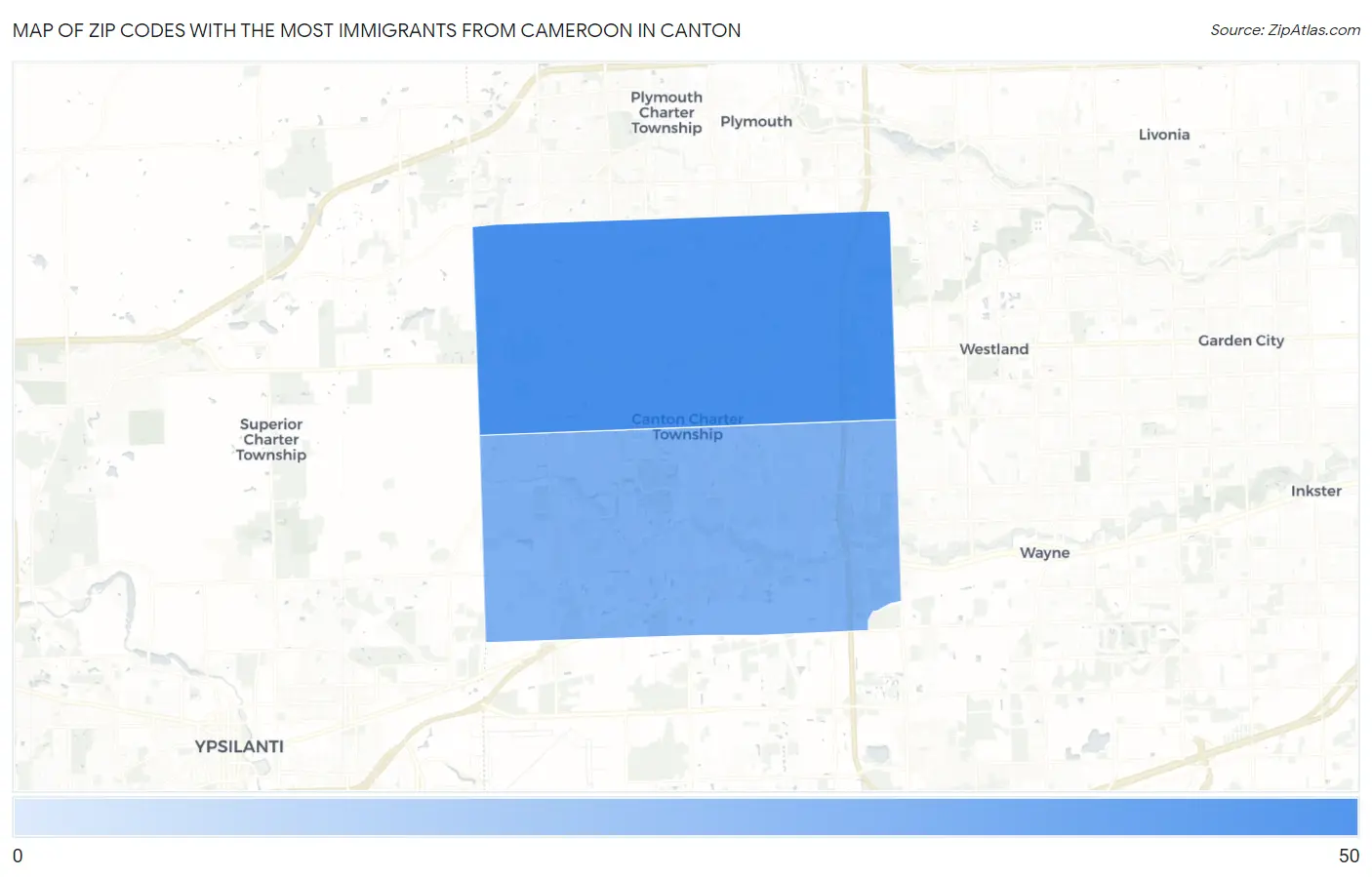 Zip Codes with the Most Immigrants from Cameroon in Canton Map