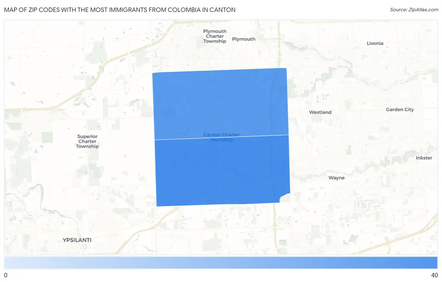 Zip Codes with the Most Immigrants from Colombia in Canton Map