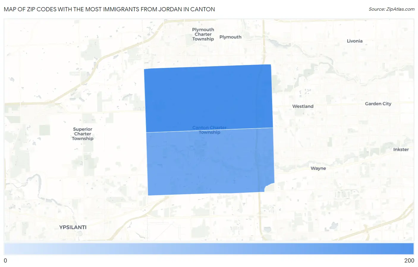 Zip Codes with the Most Immigrants from Jordan in Canton Map