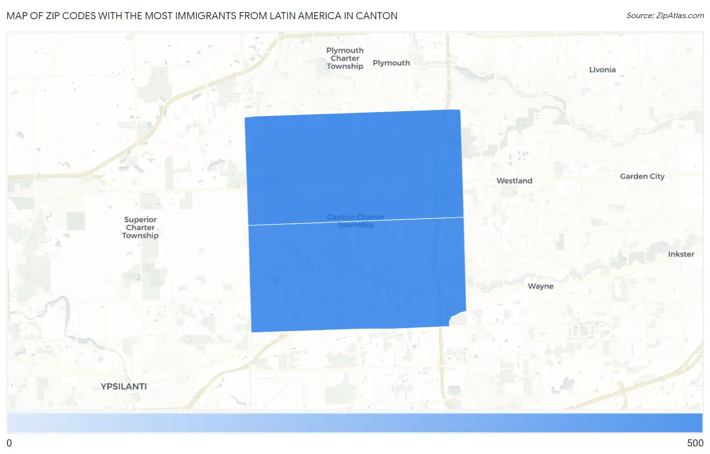 Zip Codes with the Most Immigrants from Latin America in Canton Map