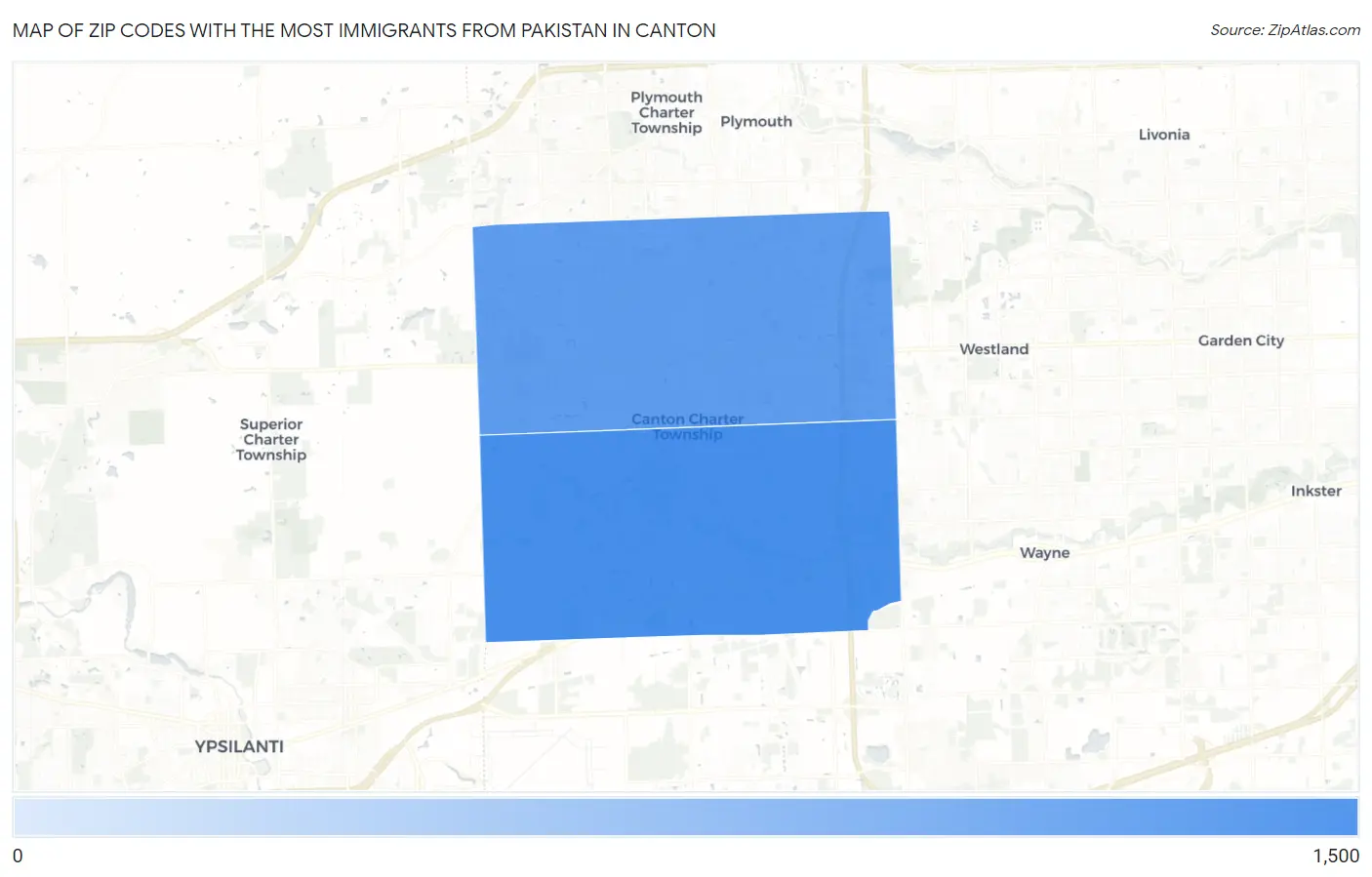 Zip Codes with the Most Immigrants from Pakistan in Canton Map
