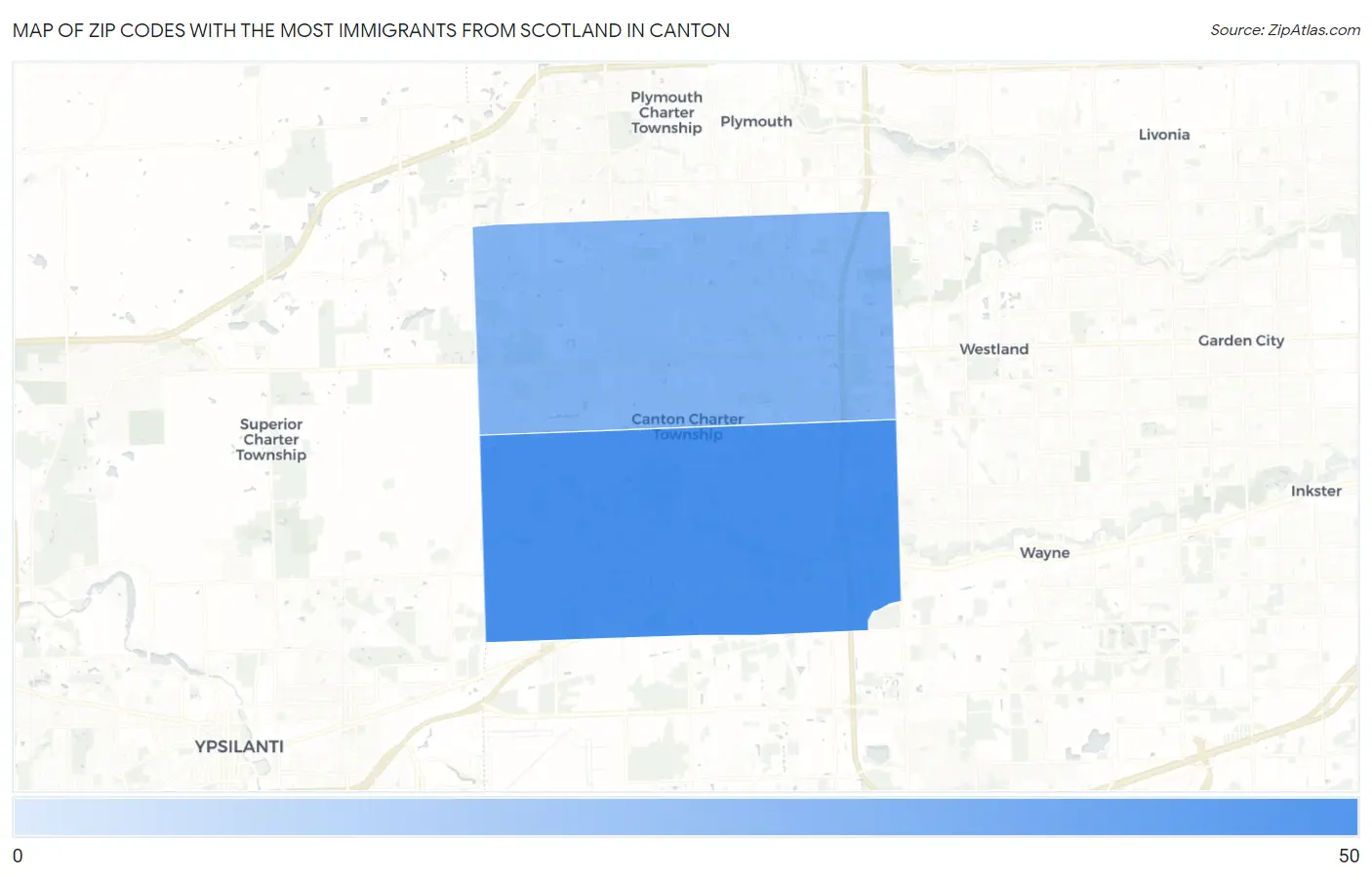 Zip Codes with the Most Immigrants from Scotland in Canton Map