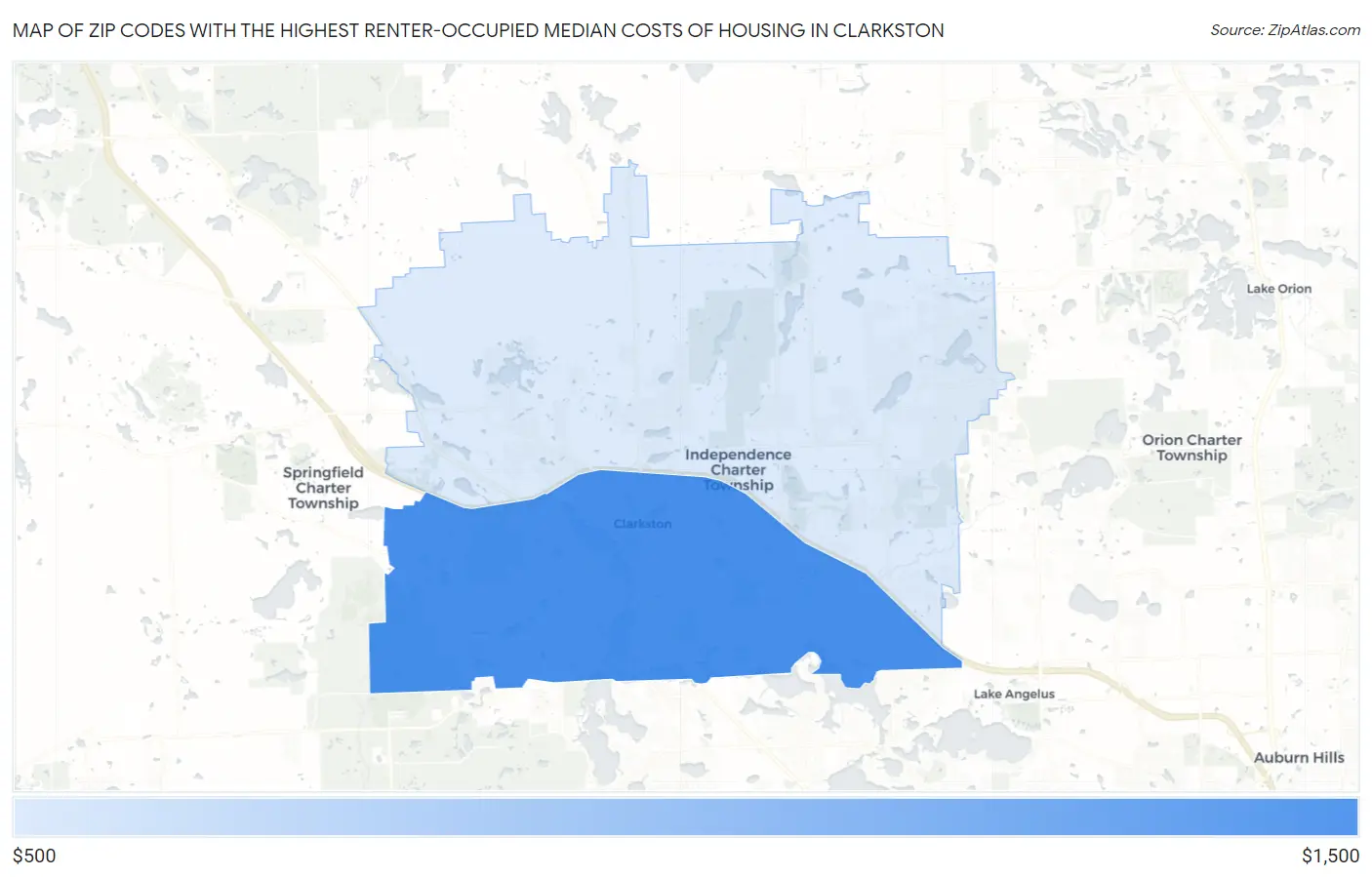 Zip Codes with the Highest Renter-Occupied Median Costs of Housing in Clarkston Map