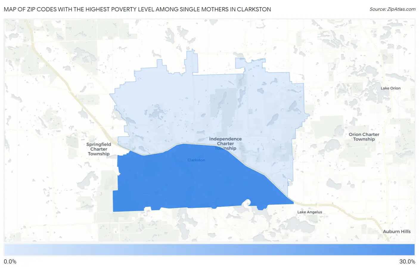 Zip Codes with the Highest Poverty Level Among Single Mothers in Clarkston Map