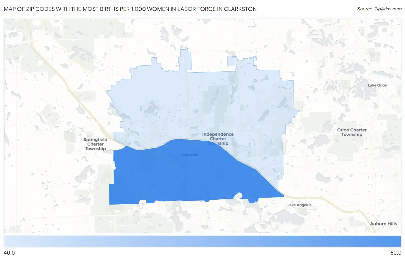 Zip Codes with the Most Births per 1,000 Women in Labor Force in Clarkston Map