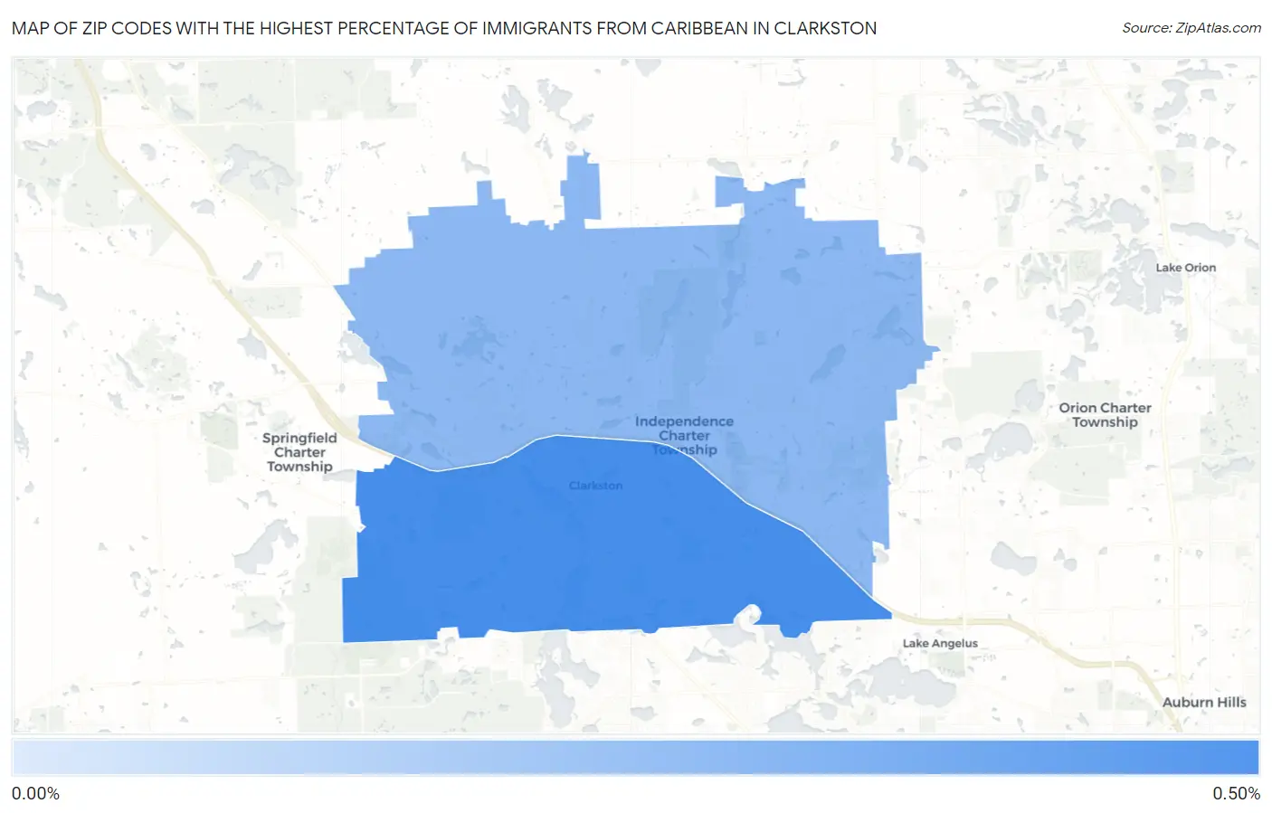 Zip Codes with the Highest Percentage of Immigrants from Caribbean in Clarkston Map