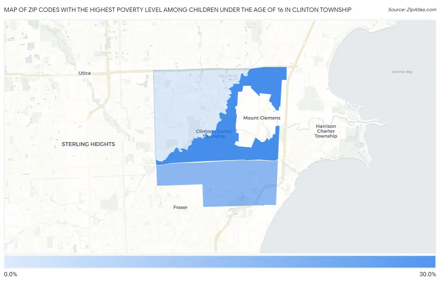 Zip Codes with the Highest Poverty Level Among Children Under the Age of 16 in Clinton Township Map