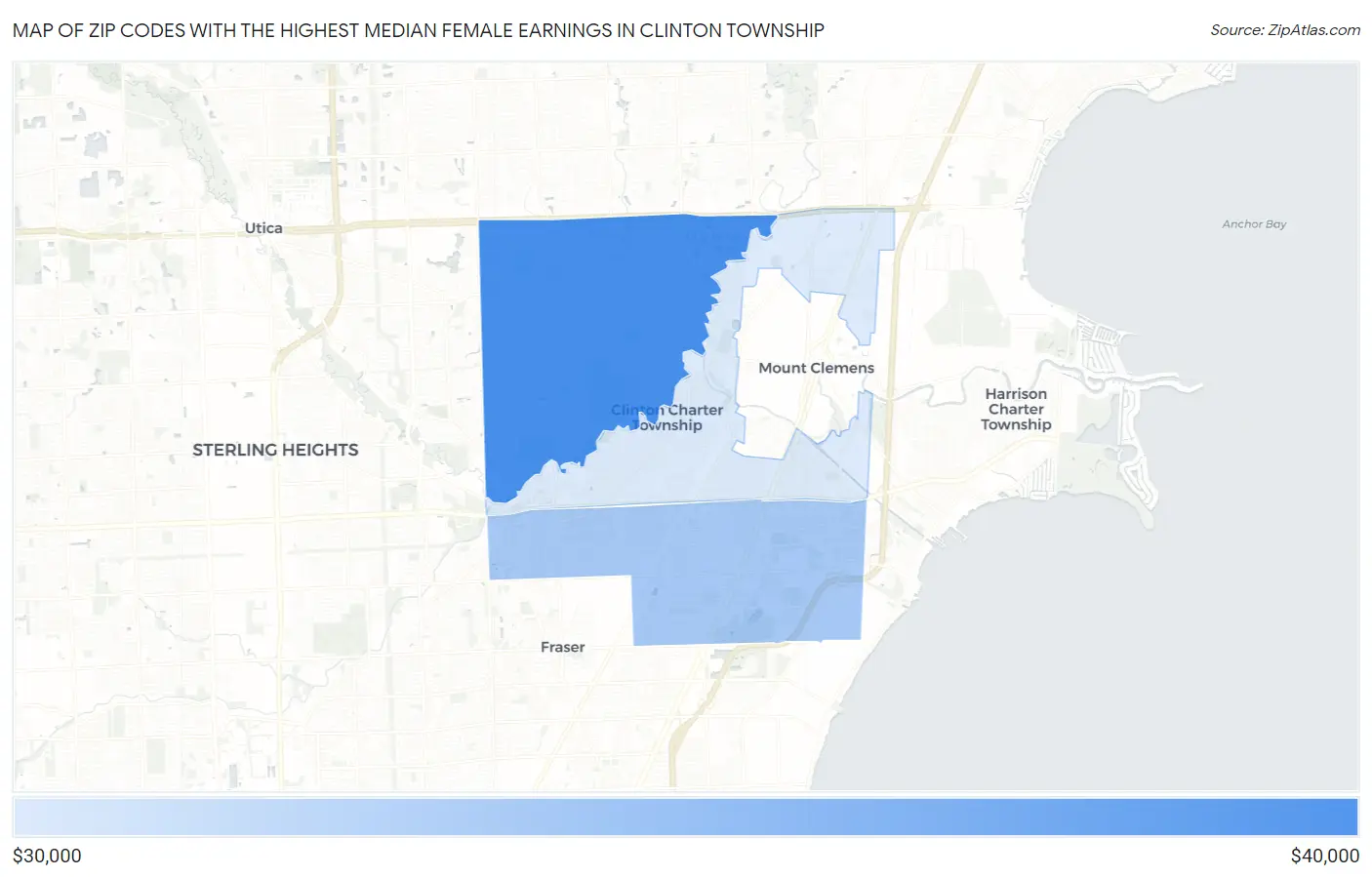 Zip Codes with the Highest Median Female Earnings in Clinton Township Map