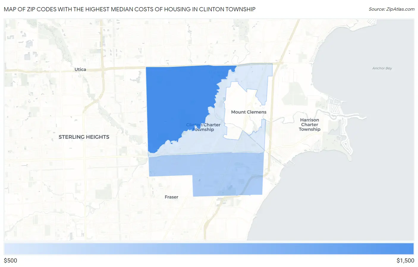 Zip Codes with the Highest Median Costs of Housing in Clinton Township Map